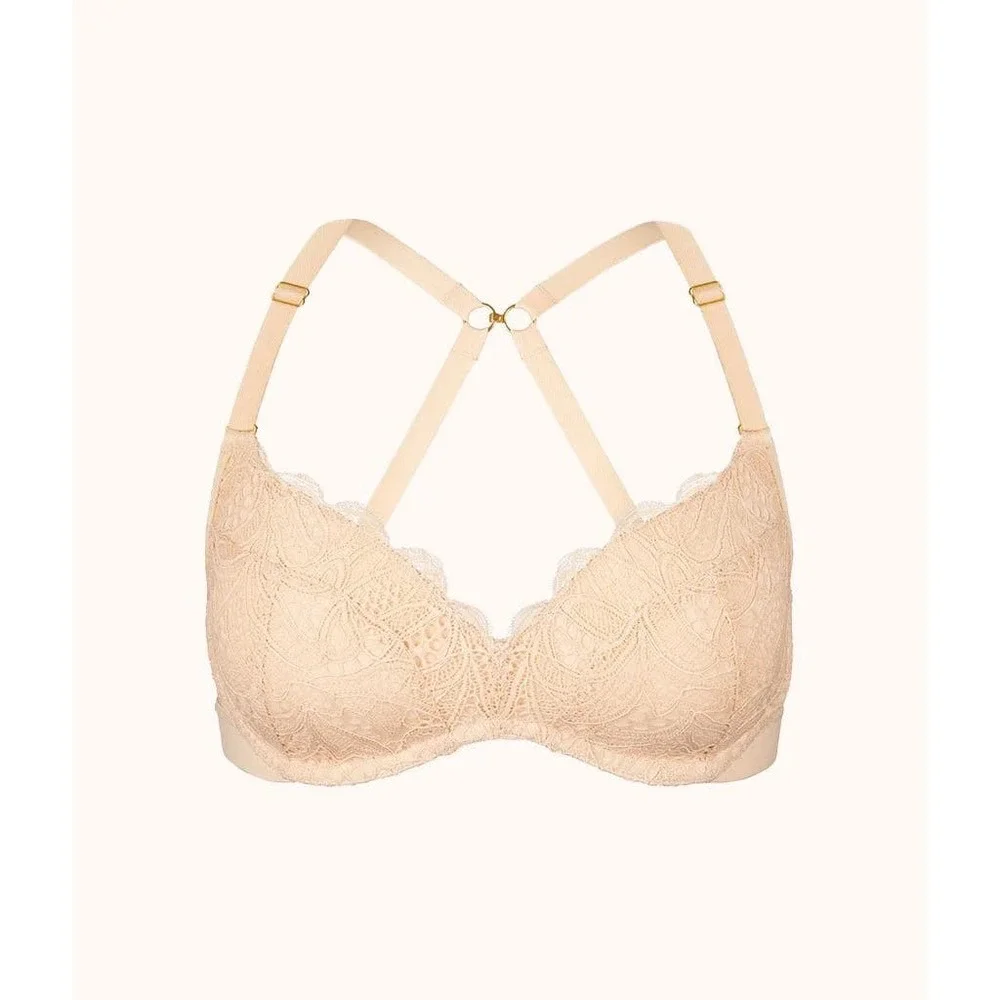 NWT Lively The Lace No-Wire Push-Up Bra in Toasted Almond Size 38D Nude Wireless